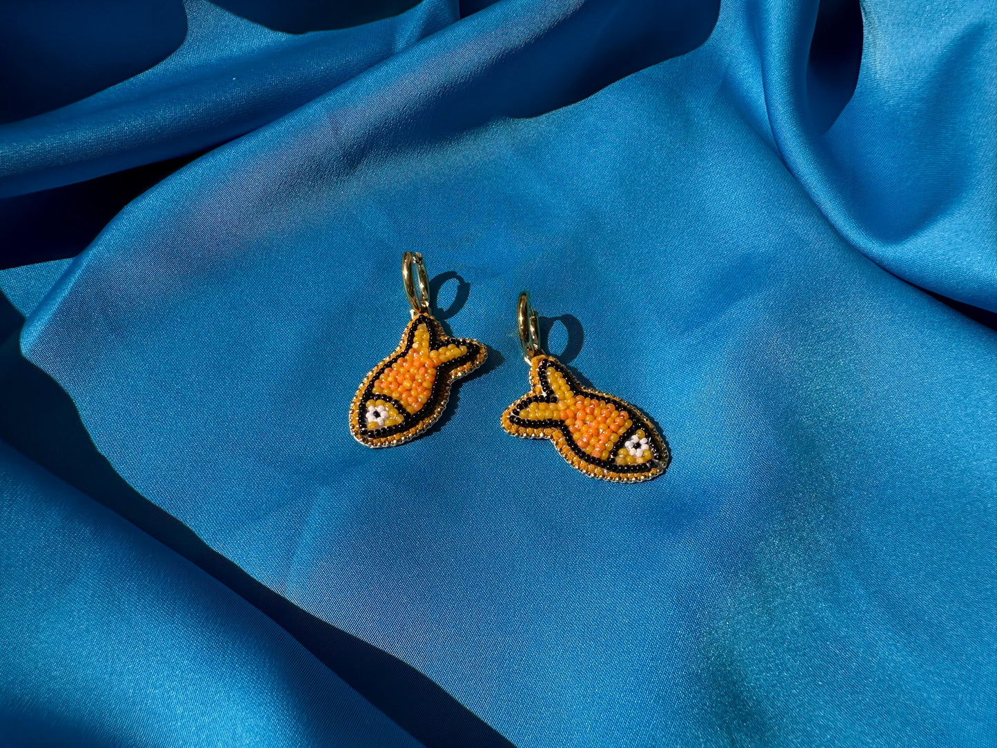 orange fish earrings w/ hoops