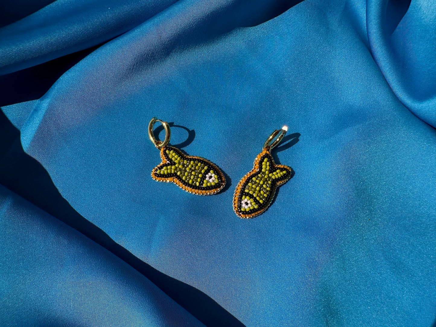 olive fish earrings w/ hoops