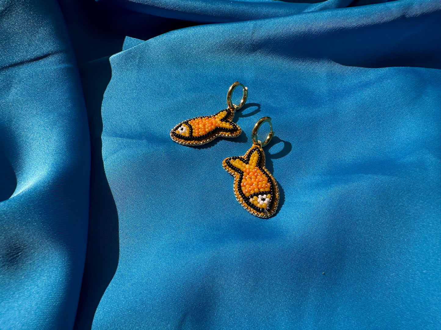 orange fish earrings w/ hoops