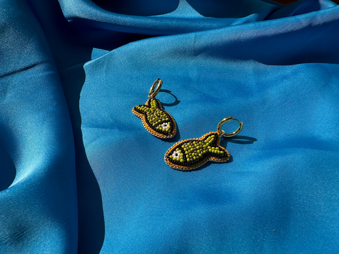 olive fish earrings w/ hoops