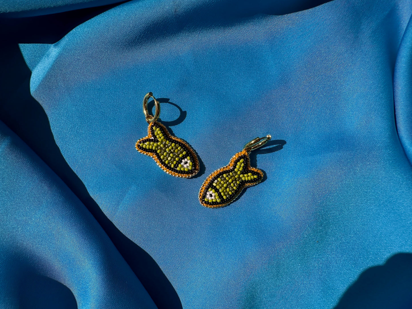 olive fish earrings w/ hoops