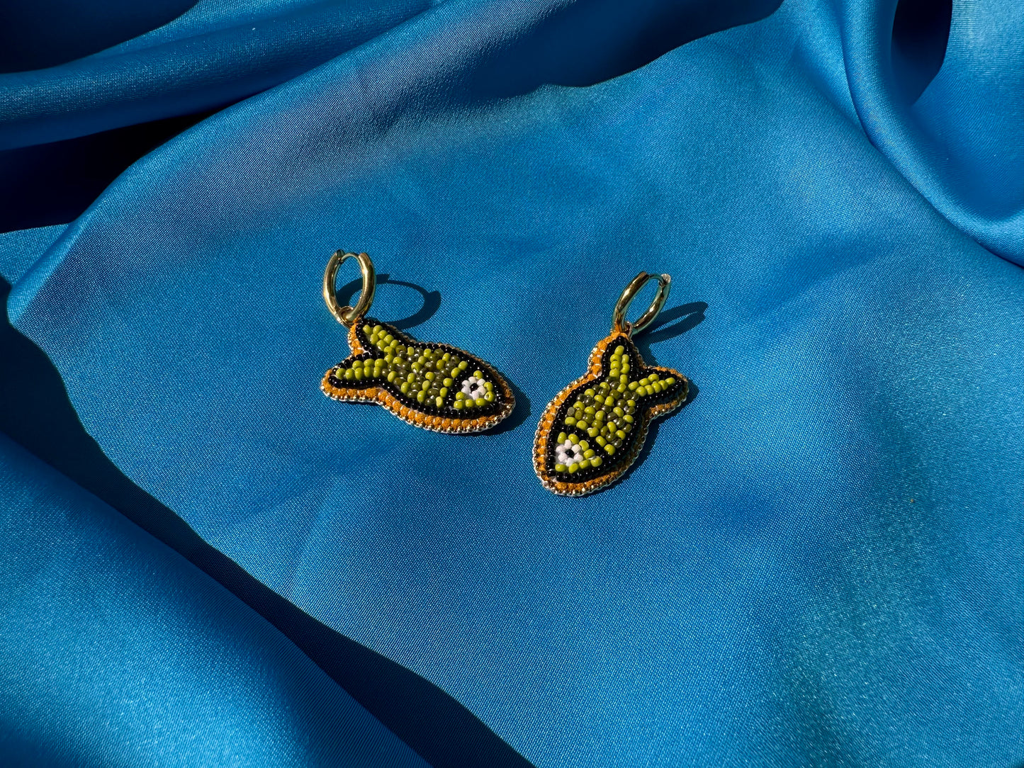olive fish earrings w/ hoops