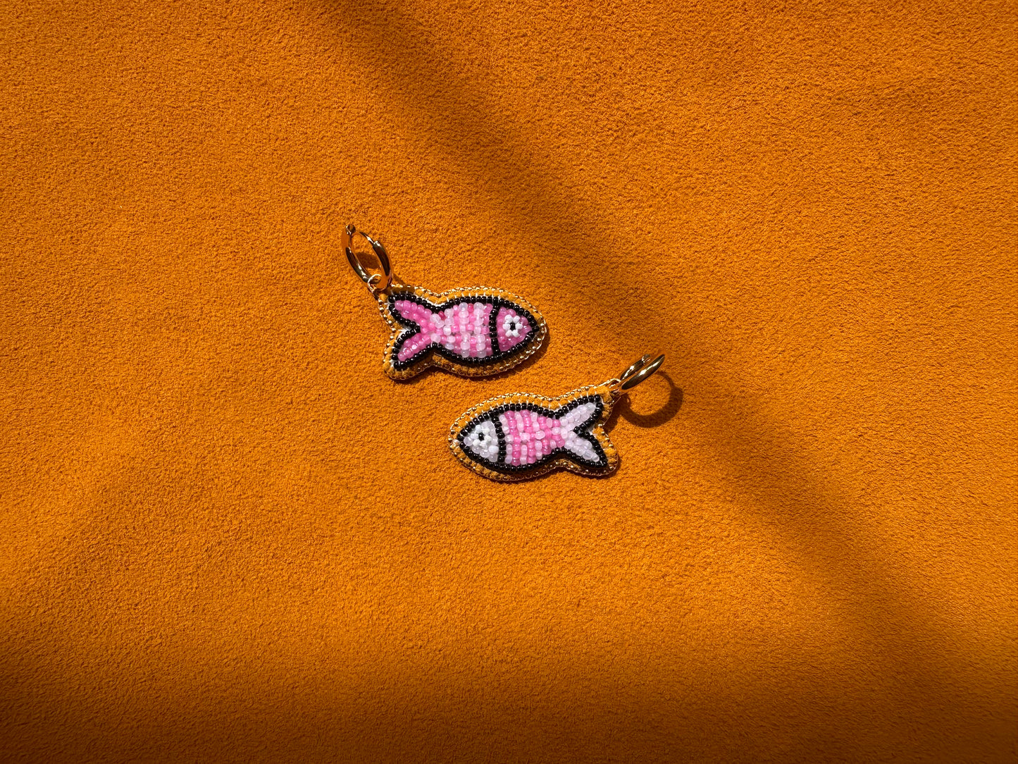 inverted pink fish earrings w/ hoops