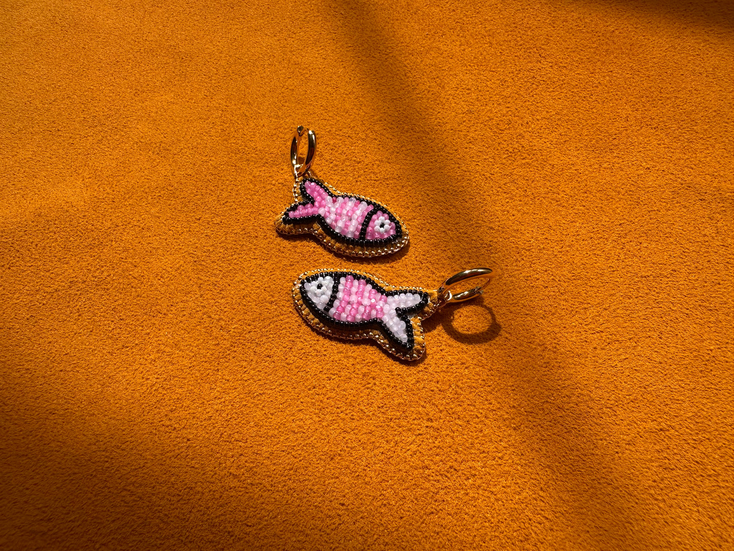 inverted pink fish earrings w/ hoops