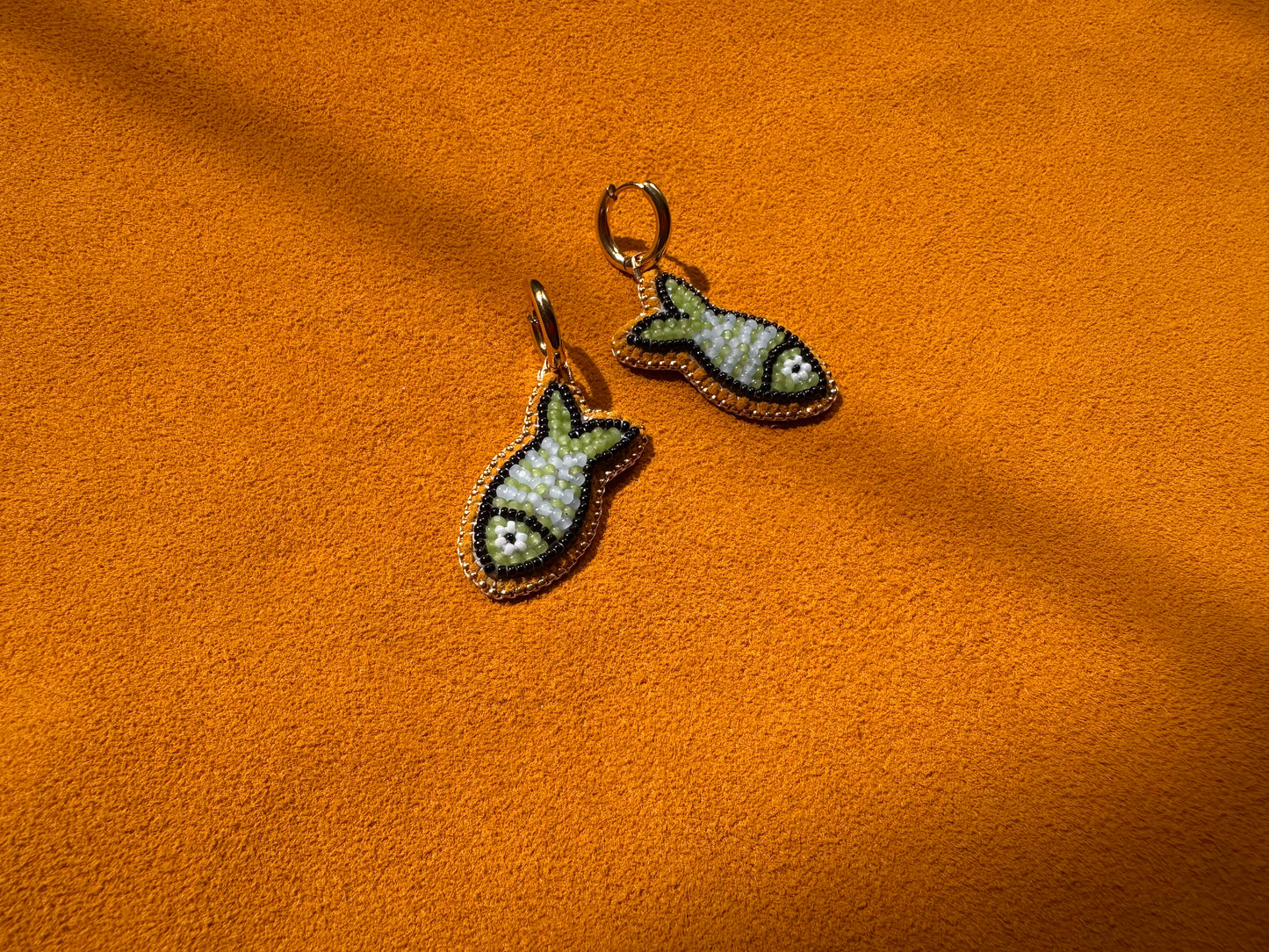 pale green & blue fish earrings w/ hoops