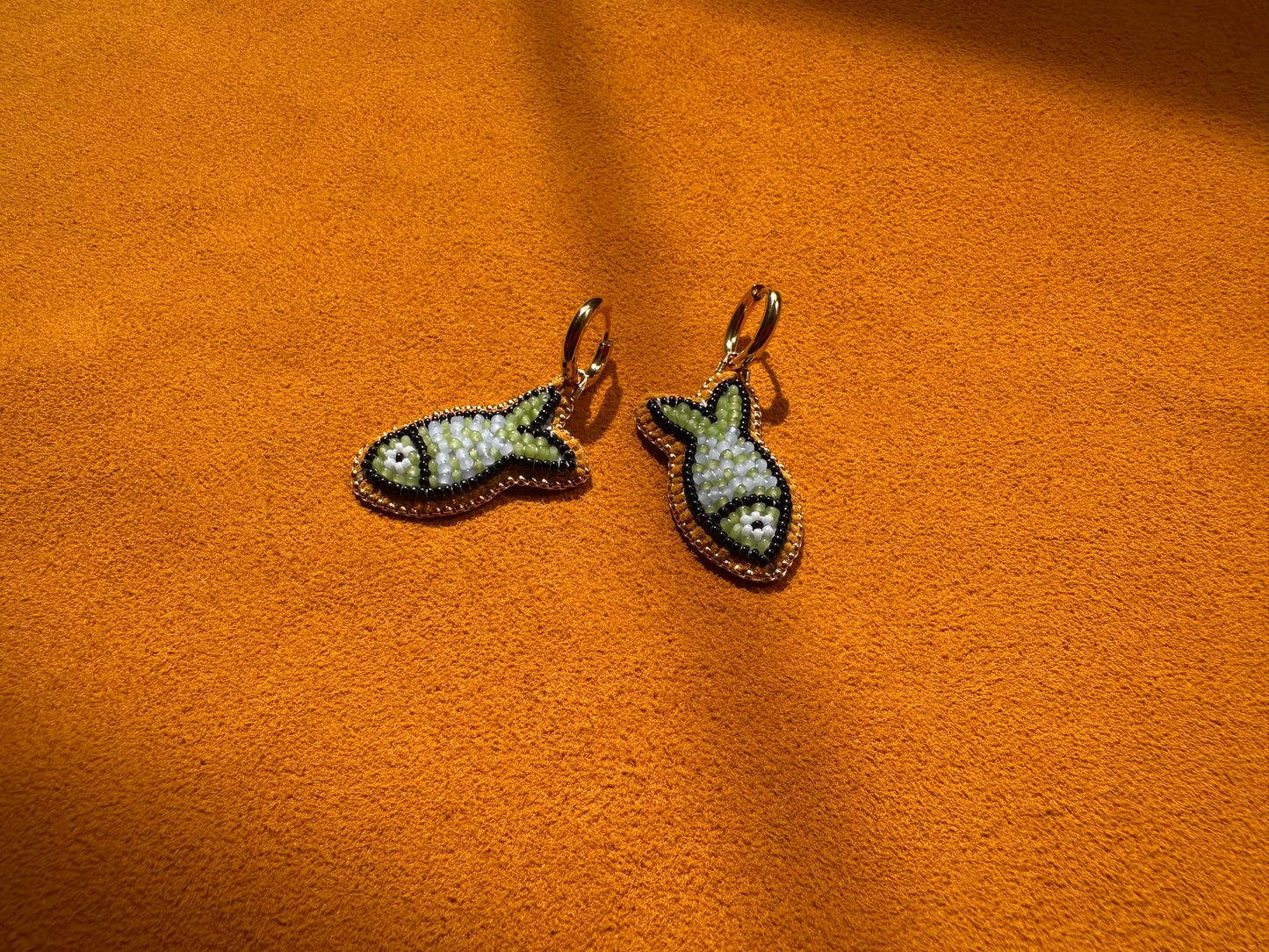 pale green & blue fish earrings w/ hoops