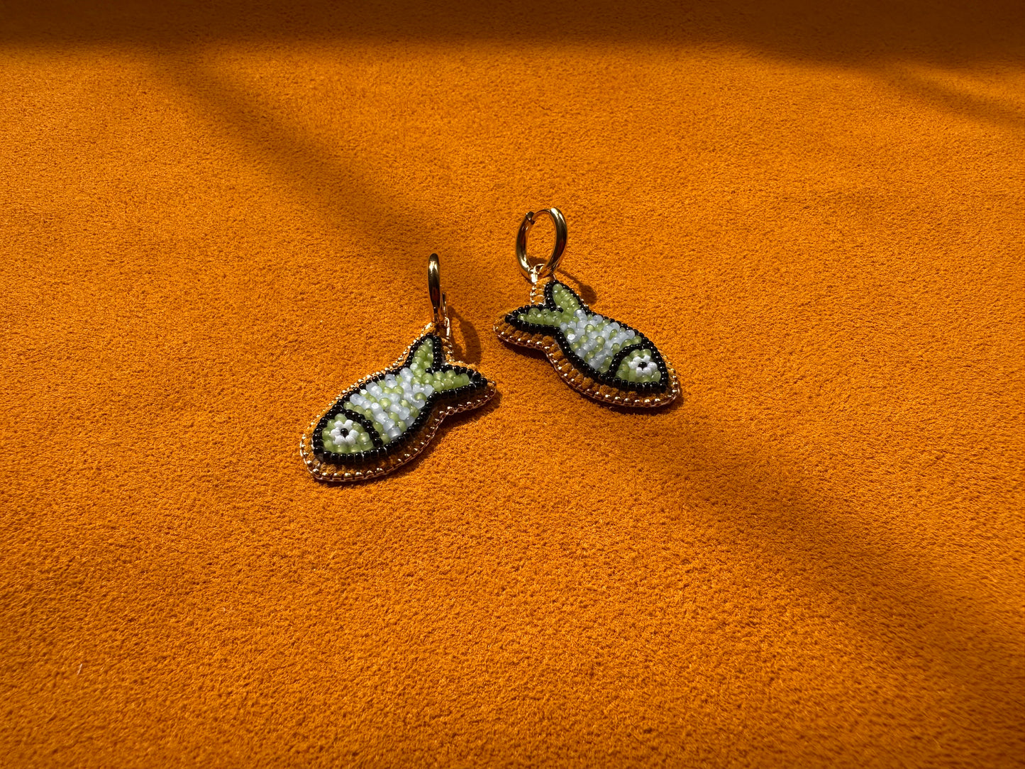 pale green & blue fish earrings w/ hoops
