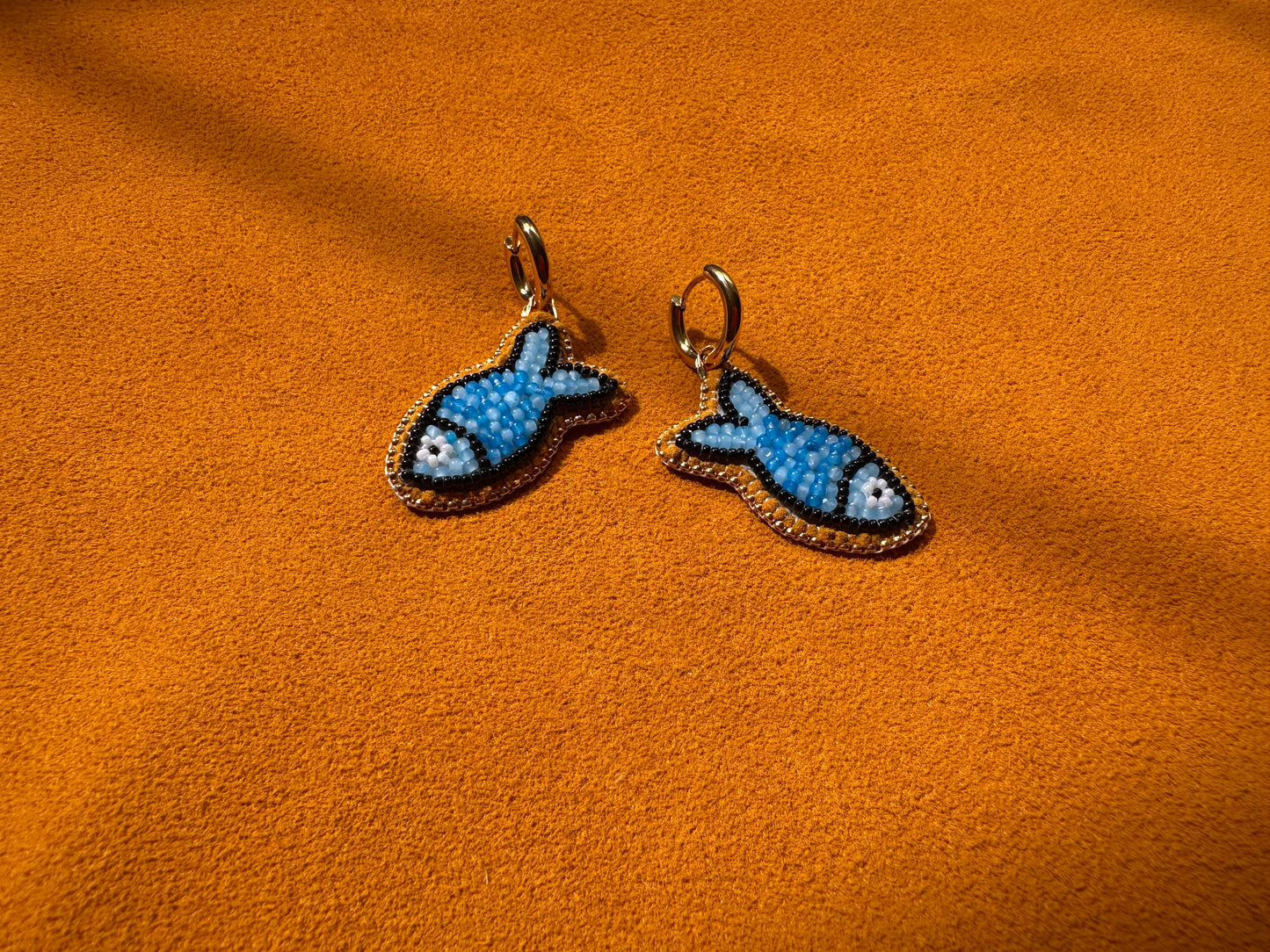 blue fish earrings w/ hoops
