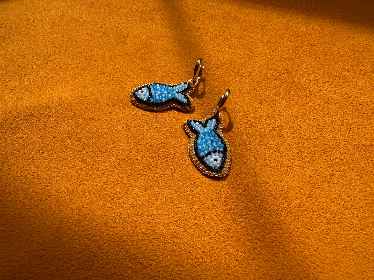 blue fish earrings w/ hoops