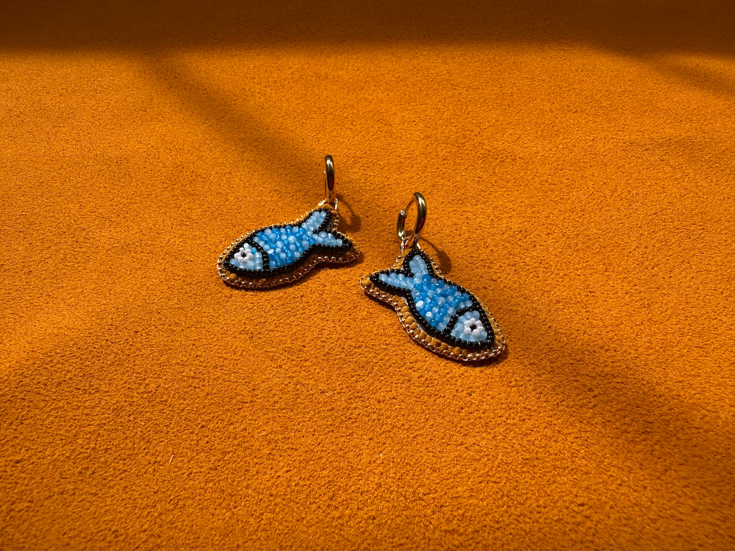 blue fish earrings w/ hoops