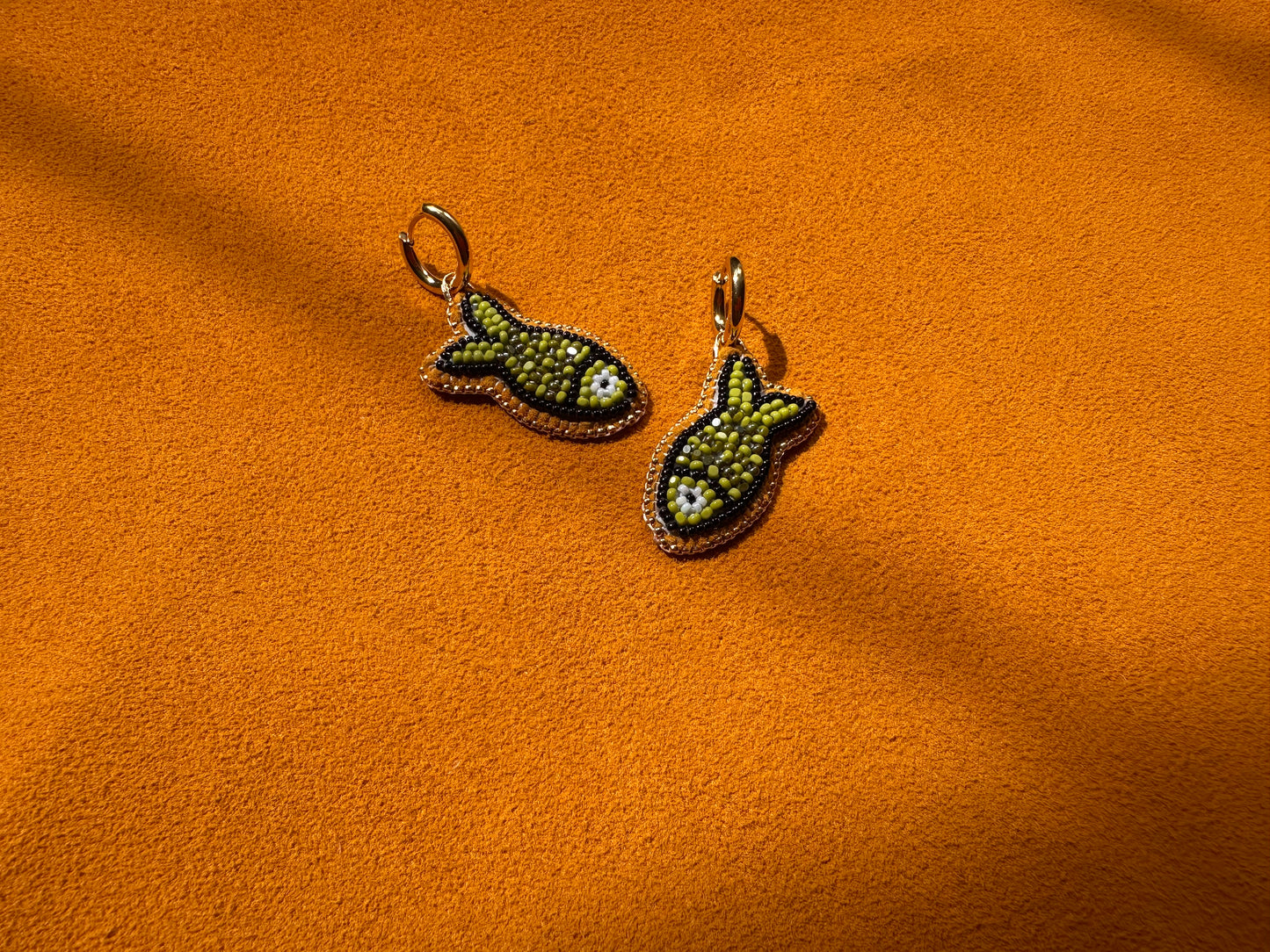 olive fish earrings w/ hoops