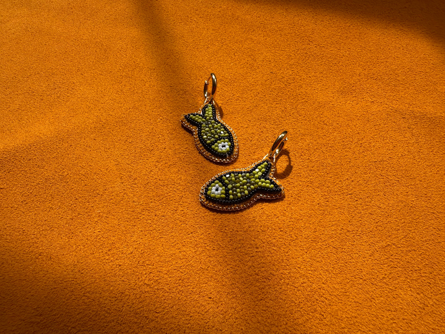 olive fish earrings w/ hoops