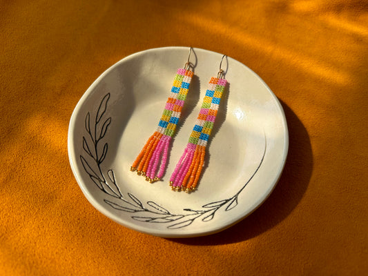 multicolour rectangle earrings w/ fringe