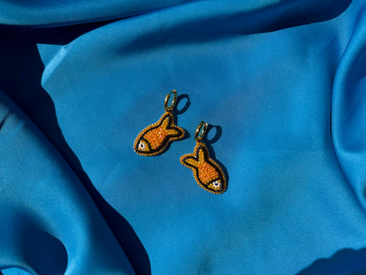 orange fish earrings w/ hoops