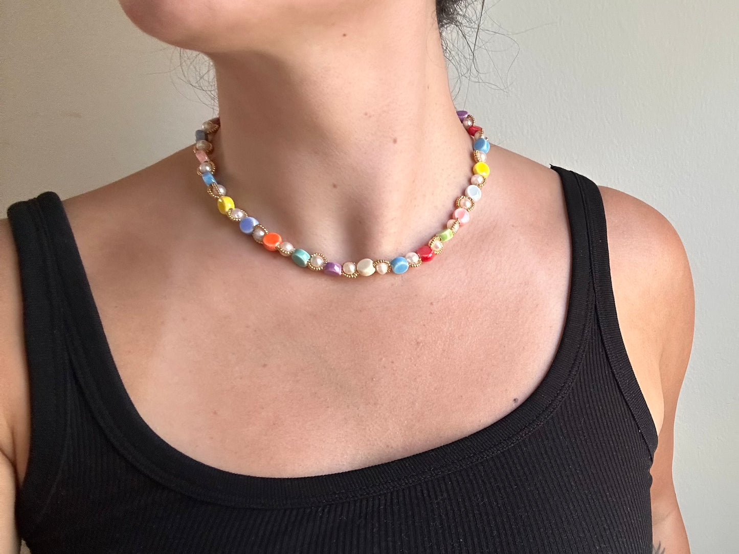 pearl & ceramic bead necklace