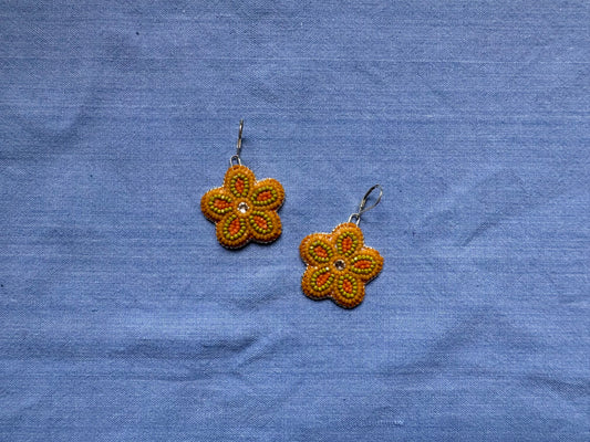 mini floral earrings in amber & green