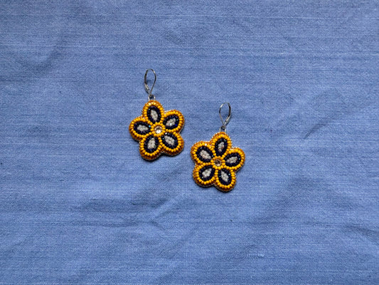 mini floral earrings in banana & cobalt