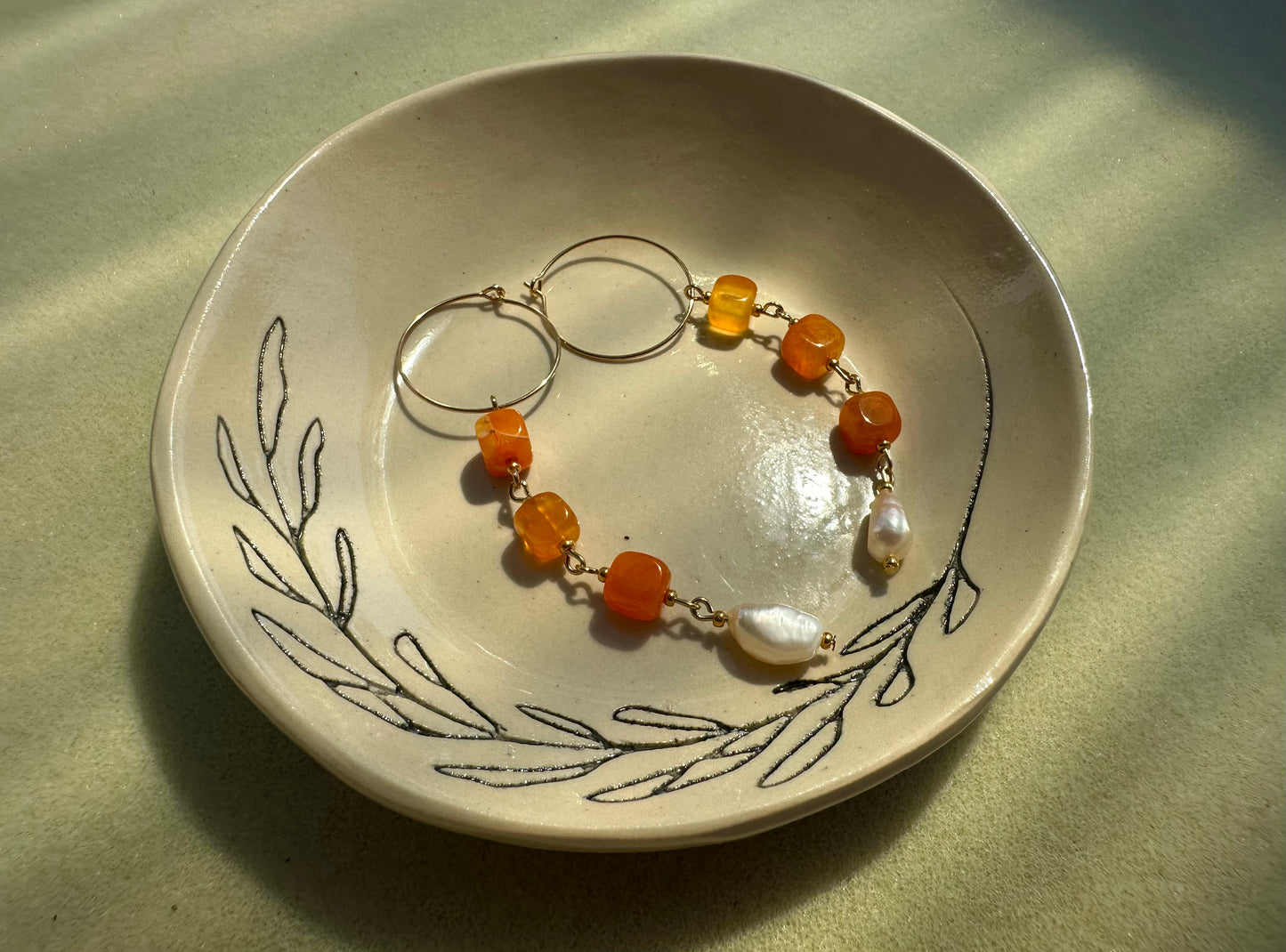 cube orange agate/pearl dangles