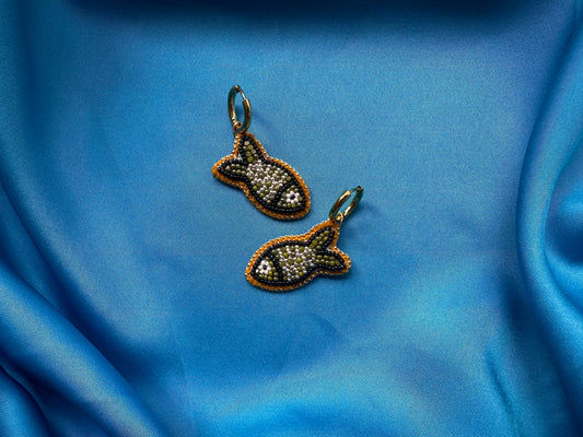 olive fish earrings