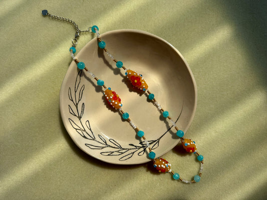 aquamarine & chunky glass bead necklace