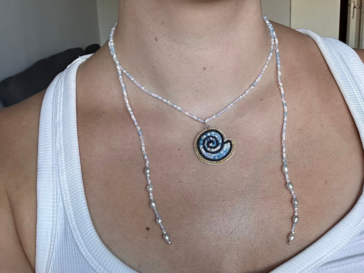 blue shell lariat necklace