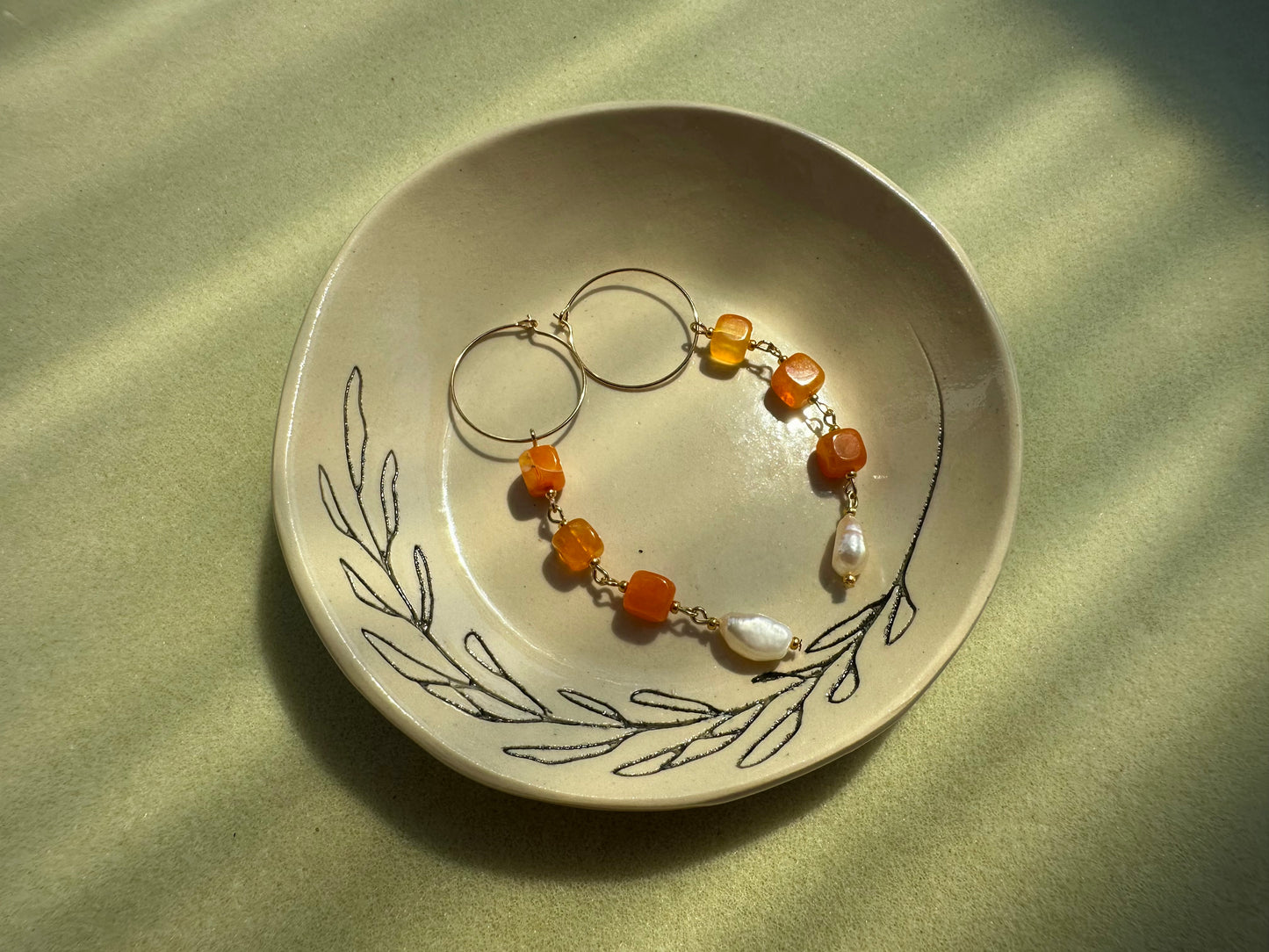 cube orange agate/pearl dangles