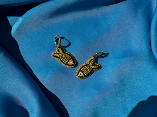 olive fish earrings w/ hoops