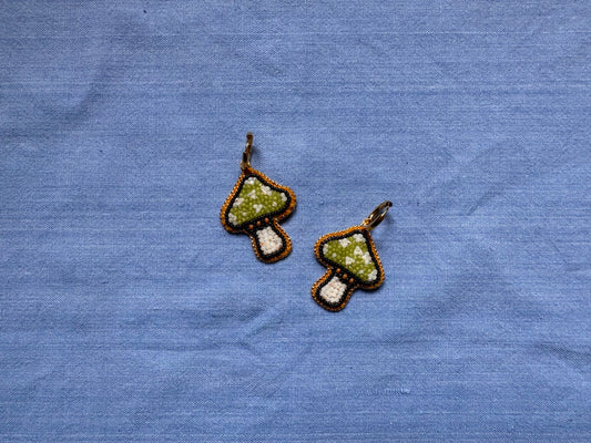 mushroom earrings in green & white