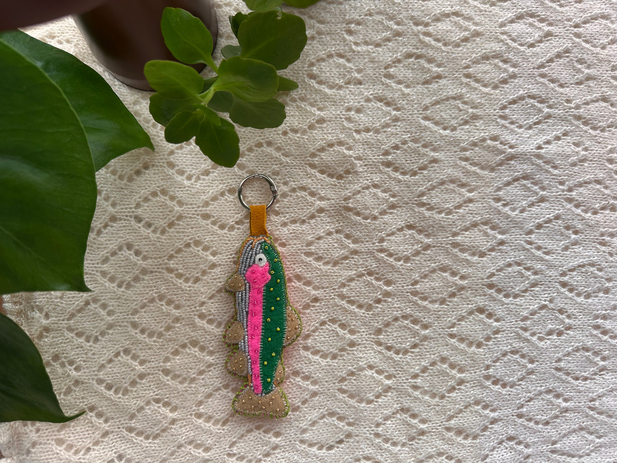 felt rainbow trout bag charm/keychain
