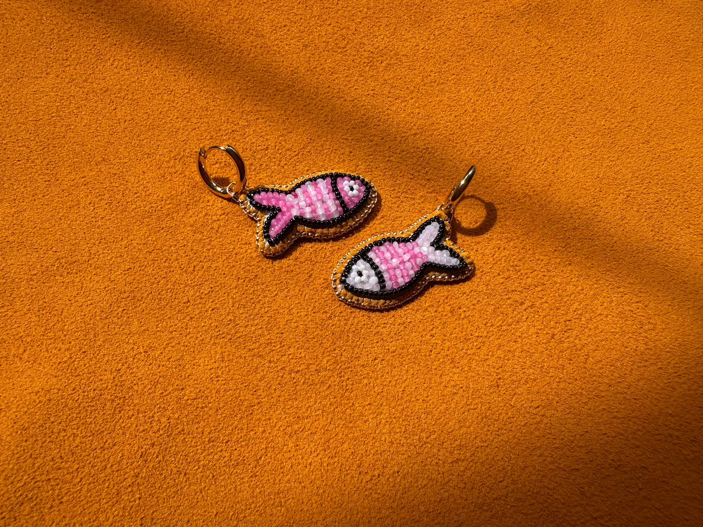 inverted pink fish earrings w/ hoops