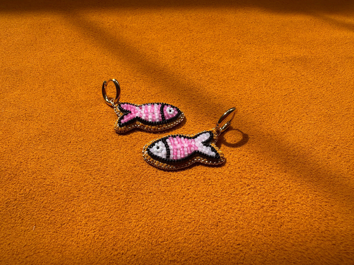 inverted pink fish earrings w/ hoops