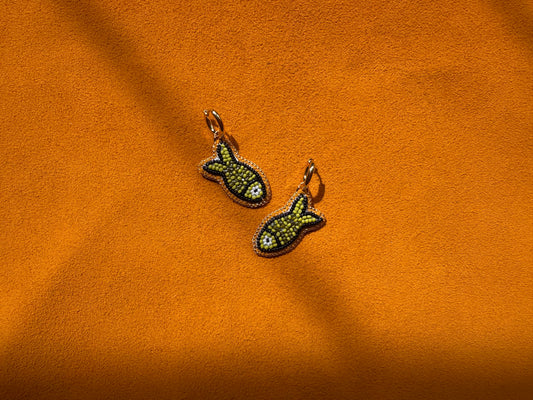 olive fish earrings w/ hoops