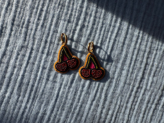 cherry earrings w/ hoops