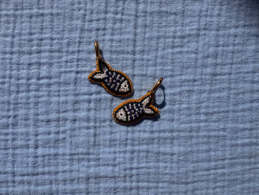 blue/white fish earrings w/ hoops