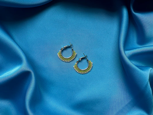 mini beaded hoops in kelly & honey opal