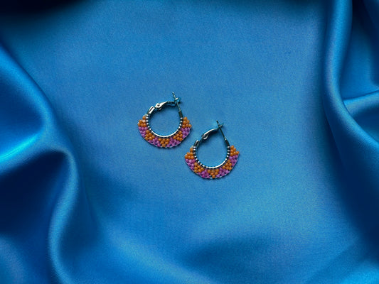 mini beaded hoops in orange & pink