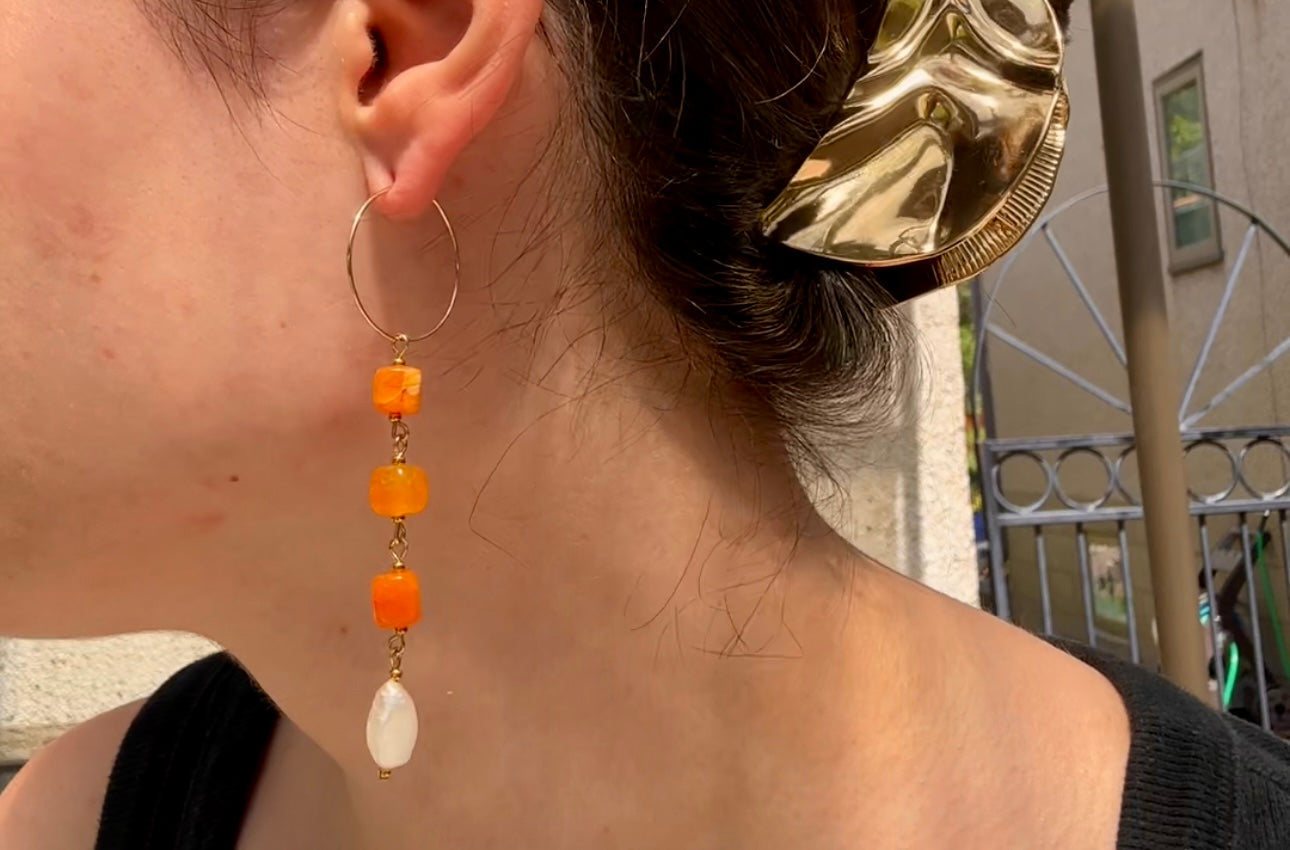 cube orange agate/pearl dangles